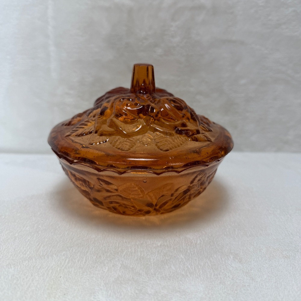 VTG Pink Reproduction Depression Glass Rose Pattern Lidded Candy Dish Round Bowl